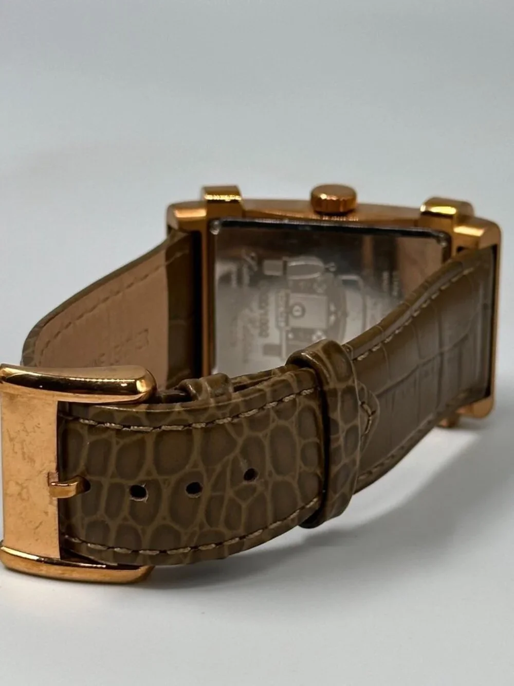 XO Retro MCML Watch Mens Rose Gold Tone Green Leather Band New Battery 9.5